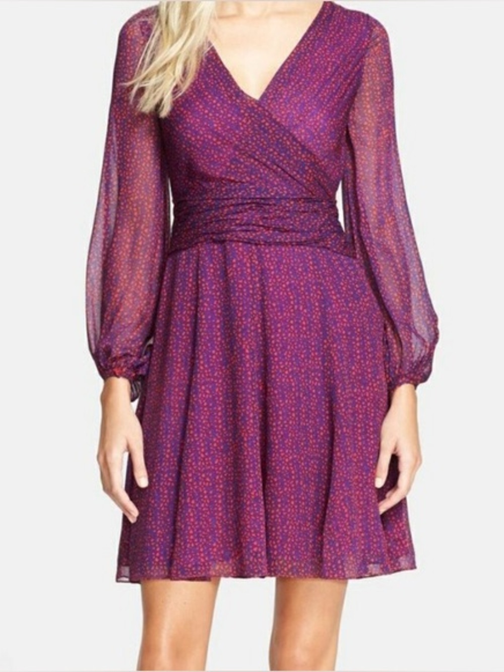 DIANE VON FURSTENBERG Dvf Ashlynn Surplice Silk Purple Red Wrap Dress Mini 2